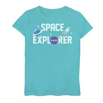 Футболка с милой наклейкой и смайликами для девочек 7–16 лет, NASA Space Explorer Licensed Character