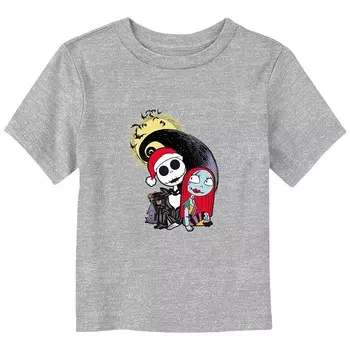 Футболка с милым рисунком Джека и Салли для маленьких мальчиков Disney's «Кошмар перед Рождеством», цвет Athletic Heather