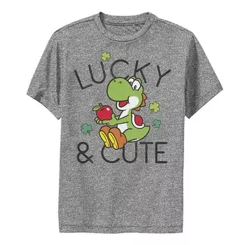 Футболка с милым рисунком Lucky & Cute для мальчиков Nintendo Super Mario Yoshi 8–20 лет Licensed Character, цвет Charcoal Heather