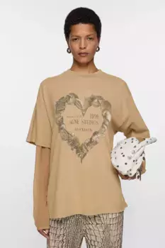 Футболка с многослойным принтом Acne Studios, Sand beige