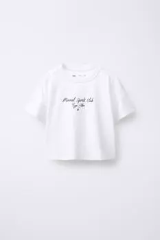 Футболка с модальным слоганом ZARA, белый