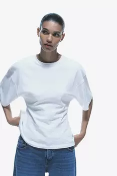 Футболка с молнией на спине ZARA, белый