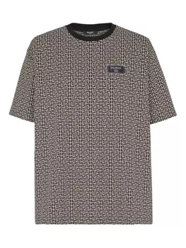 Футболка с монограммой и жаккардом Balmain, черный