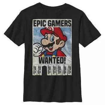 Футболка с мятым плакатом и графикой Марио для мальчиков 8–20 лет, Nintendo Super Mario Epic Gamers Wanted Licensed Character