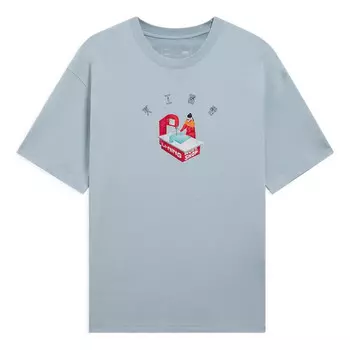 Футболка с мультяшным принтом, свободная футболка Li-Ning, синий