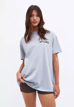 Футболка с набивным рисунком HEART GRAPHIC PULL&BEAR, серый