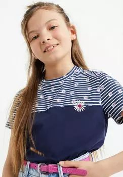 Футболка с набивным рисунком Met Dessin WE Fashion, синяя