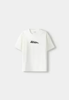 Футболка с набивным рисунком Short Sleeve Boxy-Fit Bershka, белая