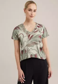 Футболка с набивным рисунком WE Fashion, пестрый зеленый