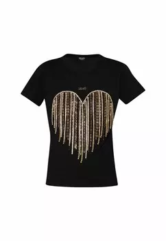 Футболка с набивным рисунком WITH RHINESTONES AND HEART LIU JO, черный