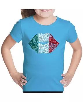 Футболка с надписью Big Girl's Word Art — Latina Lips LA Pop Art, синий