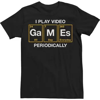 Футболка с надписью Big & Tall Periodic Gamer Attitude Licensed Character, черный