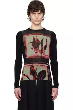 Футболка с надписью «Черные цветы» Jean Paul Gaultier