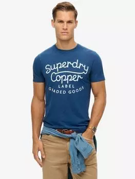 Футболка с надписью copper label script Superdry, цвет Pilot Mid Blue Slub
