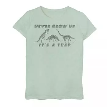 Футболка с надписью «Dino Trap Never Grow Up» для девочек 7–16 лет Licensed Character