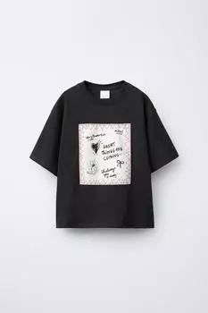 Футболка с надписью и нашивкой ZARA, антрацитовый серый