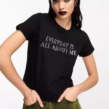 Футболка с надписью и заклепками Asos Design Wednesday Addams, черный