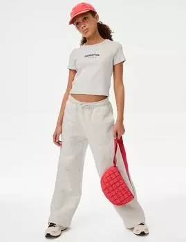 Футболка с надписью из хлопка Marks & Spencer, серый мергель