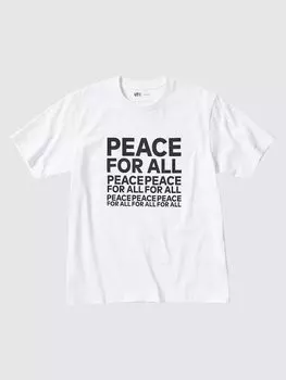 Футболка с надписью «Мир всем»Uniqlo, цвет 00 белый