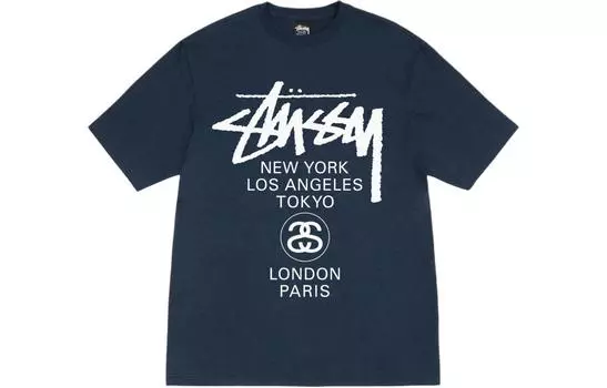 Футболка с надписью «Мировой тур» Stussy, Marine Blue