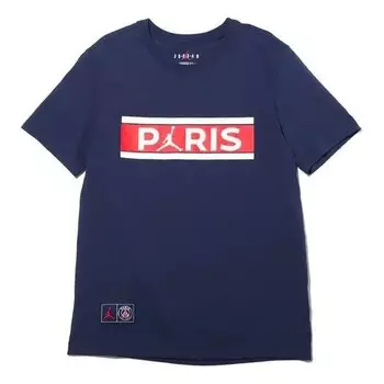 Футболка с надписью paris saint germain алфавитный принт футбол футбольный спорт короткий рукав Air Jordan, синий