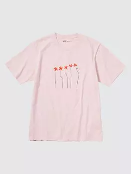 Футболка с надписью «Peace for all ut» Хана Таджима Uniqlo, цвет 10 розовый