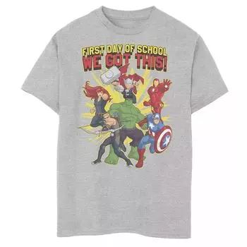 Футболка с надписью «Первый день в школе» для мальчиков 8–20 лет «Marvel Avengers» Marvel
