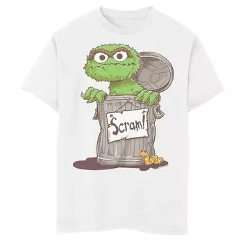 Футболка с надписью Scram Scram для мальчиков 8–20 лет «Улица Сезам» Оскара Гроуча Licensed Character, белый
