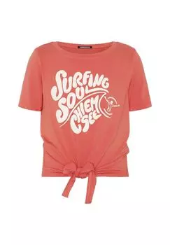 Футболка с надписью SURFING SOUL и надписью-логотипом CHIEMSEE, цвет Hot Coral