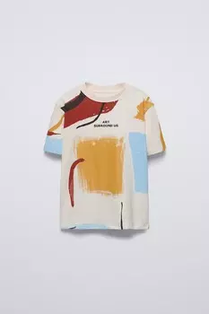 Футболка с напечатанным высоким лозунгом ZARA, экрю