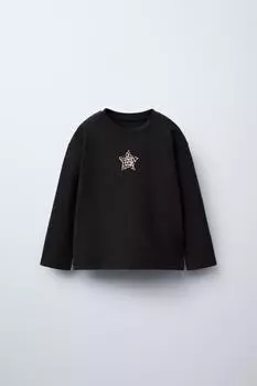 Футболка с нашивкой и принтом животных ZARA, черный