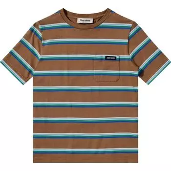 Футболка с нашивкой-логотипом MIU MIU, серо-голубой