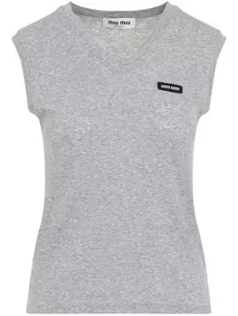 Футболка с нашивкой-логотипом Miu Miu, серый