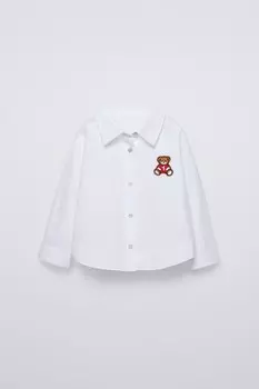 Футболка с нашивкой медведь ZARA, белый