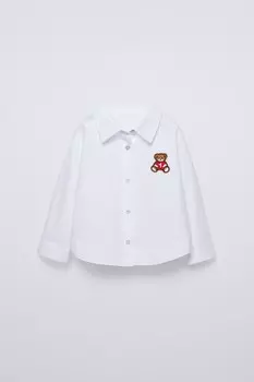 Футболка с нашивкой медведь ZARA, белый