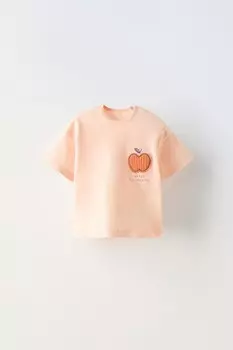 Футболка с нашивкой яблока ZARA, цвет peach
