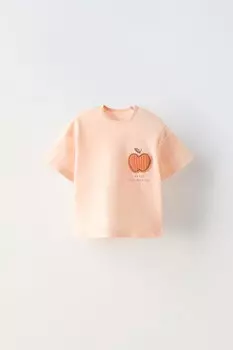 Футболка с нашивкой яблока ZARA, цвет peach