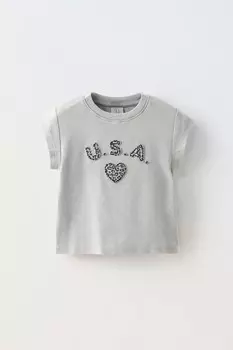 Футболка с нашивкой с животным принтом ZARA, антрацитово-серый