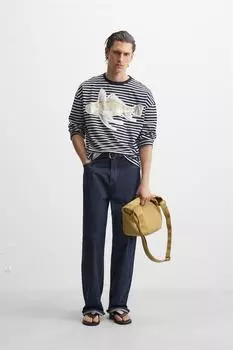 Футболка с нашивкой в полоску ZARA, цвет White/Navy