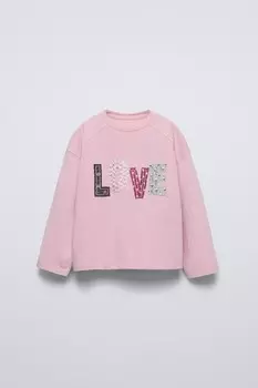 Футболка с нашивкой ZARA, фиолетовый