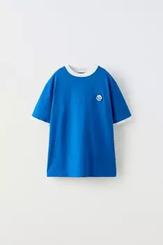 Футболка с нашивкой ZARA, голубоватый
