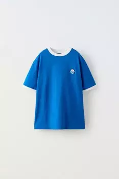 Футболка с нашивкой ZARA, голубоватый