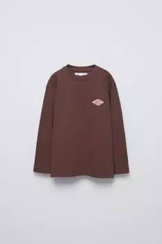 Футболка с нашивкой ZARA, коричневый