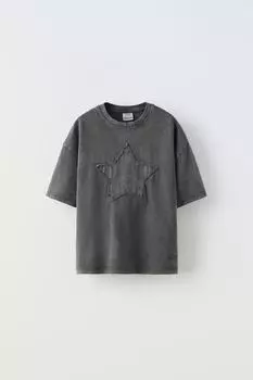 Футболка с нашивкой звезды ZARA, антрацитовый серый