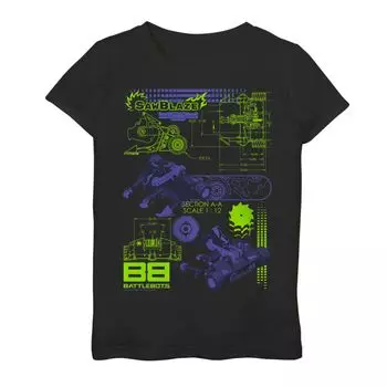 Футболка с неоновым плакатом и графикой для девочек 7–16 лет BattleBots Saw Blaze Schematics Licensed Character