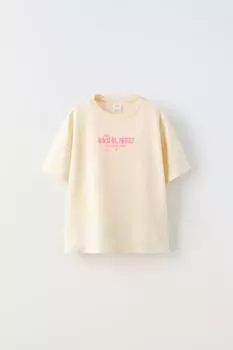 Футболка с неоновым слоганом ZARA, экрю
