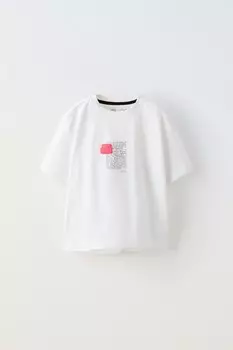 Футболка с неоновыми нашивками ZARA, белый