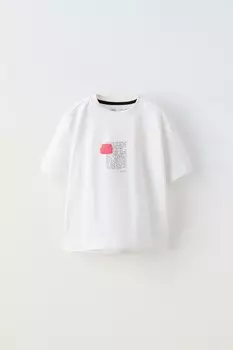 Футболка с неоновыми нашивками ZARA, белый