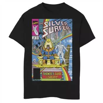 Футболка с обложкой комиксов «Радуга Танос» для мальчиков 8–20 лет Marvel Silver Surfer Rainbow Thanos's Guide Licensed Character
