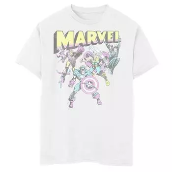 Футболка с обложкой потертого комикса для мальчиков 8–20 лет Marvel Group Shot и графическим рисунком Marvel